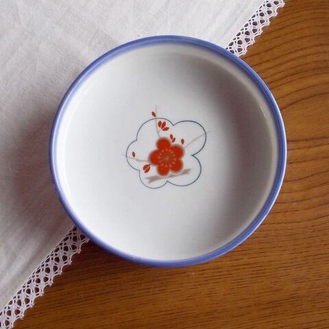 もう一品のお料理に♪口青梅花柄の昭和レトロ小さな平鉢/てっぱち