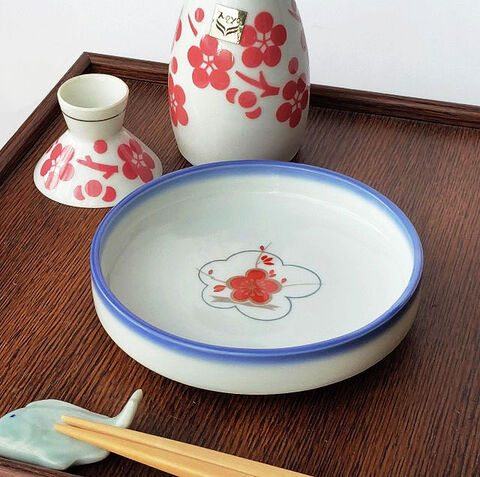 もう一品のお料理に♪口青梅花柄の昭和レトロ小さな平鉢/てっぱち