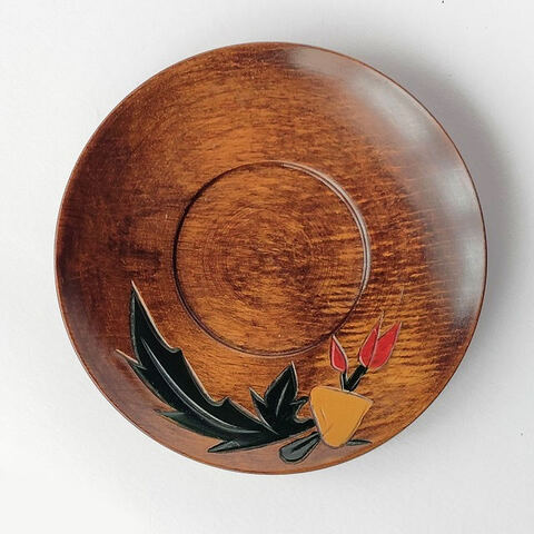 【日本の器・木の工芸品】天然木手作り蕪と赤唐辛子・野菜柄の茶托