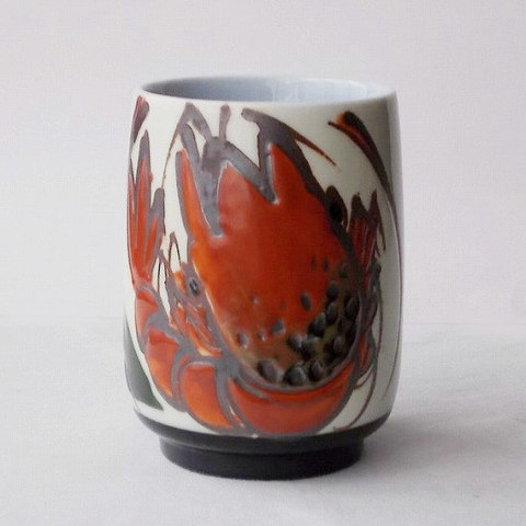 手書きエビ海老さん図柄の大きなカッコいい寿司湯呑み