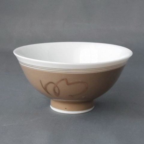 オリーブグレー金文字【清風明月】レトロな陶器のお汁碗