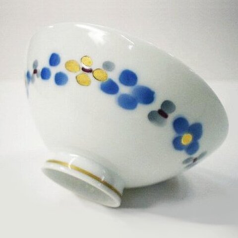 【白山陶器】金青お花柄のレトロな有田焼きお茶碗