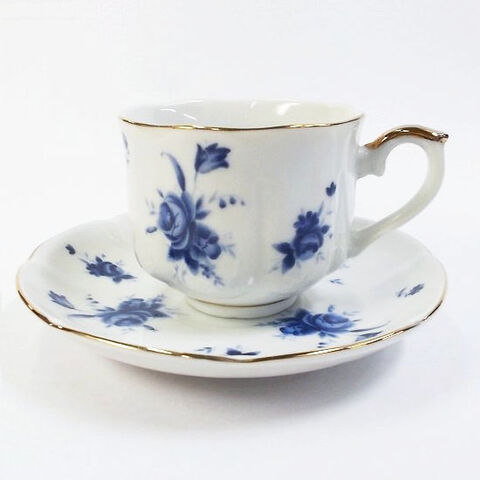 ブルーローズ青い薔薇柄金フチコーヒーカップ＆ソーサー/デミタスぽったり型