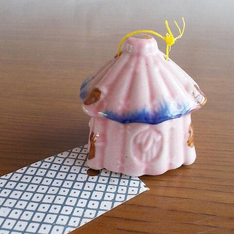 古い時代のアンティークな可愛い陶器の風鈴【東屋】ピンク