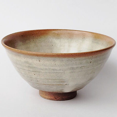 灰釉淡い白釉薬たらしの抹茶茶碗/昭和平成レトロ茶道具/お茶碗としても♪