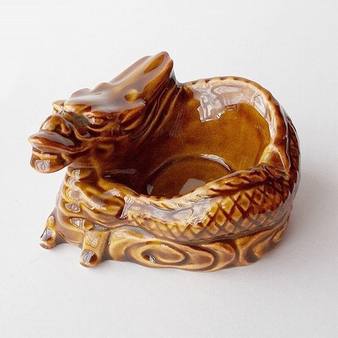 飴色龍の形の灰皿/昭和レトロ卓上アッシュトレイ