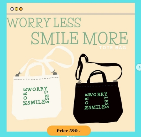 XIW Tote Bag　ブラック WORRY LESS SMILE MORE　(MIXプライベートブランド）《eパケット送料込》
