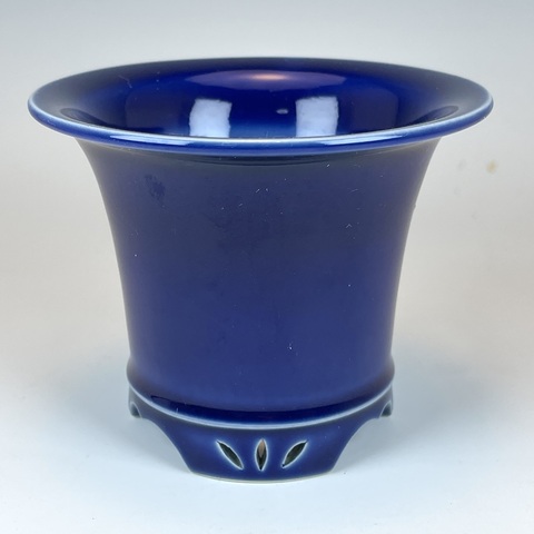 三橋俊治作　欅窯　瑠璃釉蘭鉢