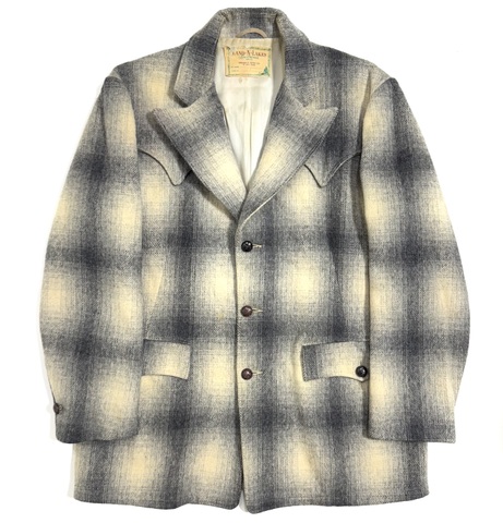 50s LAND-N-LAKES "OFF WHITE×BLACK" SHADOW PLAID WESTERN JACKET.