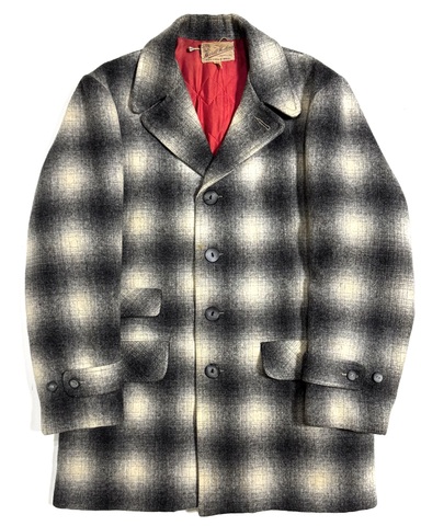 50s MERRILL WOOLENS "WHITE×BLACK" SHADOW PLAID WOOL COAT.