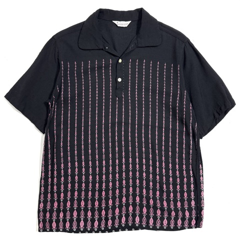 50s SPORTOP "BLACK×PINK" S/S. PRINT RAYON SHIRT.