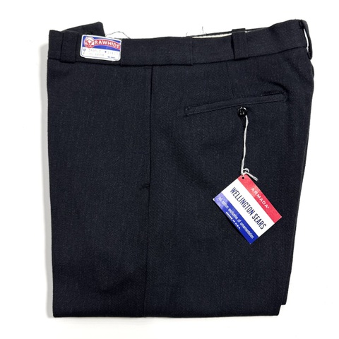 60s RAWHIDE DEAD STOCK BLACK COTTON WHIP. WORK PANTS.