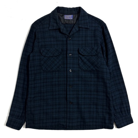 60s PENDLETON "BLUE×BLACK" SHADOW PLAID WOOL SHIRT.