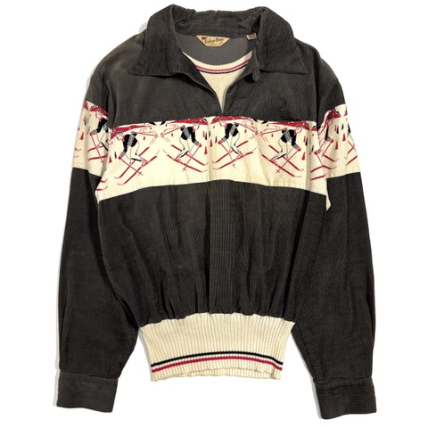 50s COLLEGE TOWN PRINT CORDUROY PULLOVER SHIRT.