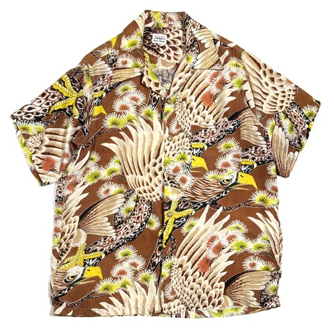 50s TAKABUKI CO. JAPANESE PATTERN HAWAIIAN SHIRT.