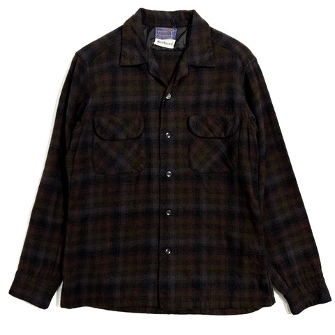 60s PENDLETON "SHADOW PLAID" WOOL SHIRT.