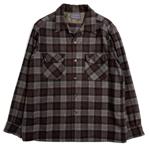 60s PENDLETON "BROWN×BLACK×WHITE" SHADOW PLAID WOOL SHIRT.