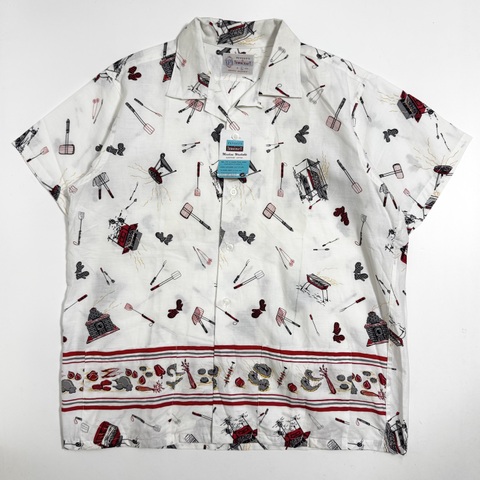 60s TOWNCRAFT DEAD STOCK "BBQ"  S/S. PRINT SHIRT.