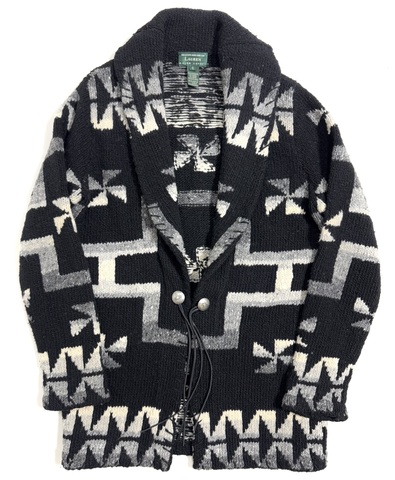 90s LAUREN "BLACK" NATIVE PATTERN KNIT GOWN.