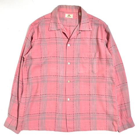 50s ARROW "NON WASH" PINK×BLACK×GRAY RAYON SHIRT.