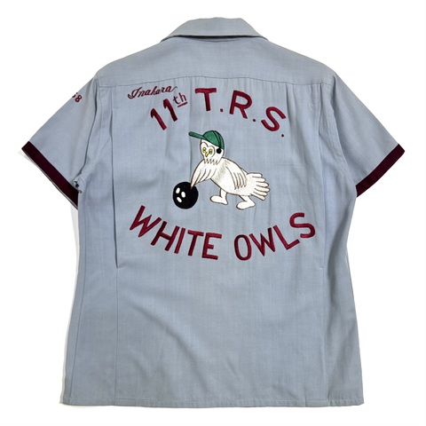 50s U.S.A.F. "WHITE OWLS" MILITARY SOUVENIR BOWLING SHIRT.