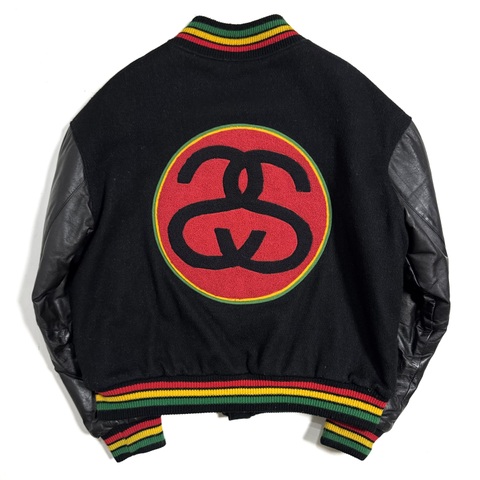 ~90s STUSSY "CHANEL" VARSITY JACKET.