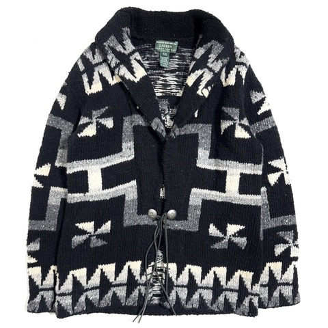 90s LAUREN "BLACK" NATIVE PATTERN KNIT GOWN.