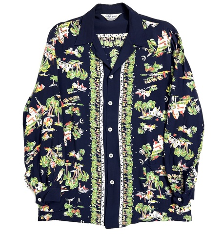 50s ROYAL PALM SPORTS WEAR MIAMI STYLE  L/S. HAWAIIAN SHIRT.
