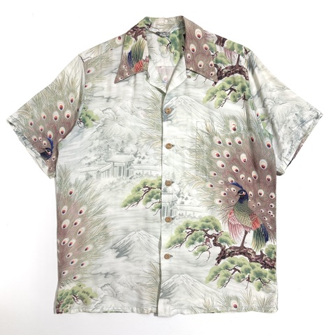 50s LAUHALA "PEACOCK" JAPANESE PATTERN HAWAIIAN SHIRT.