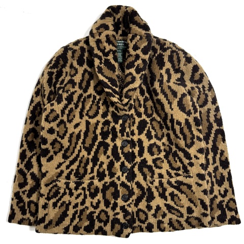 90s LAUREN "LEOPARD" KNIT CARDIGAN.