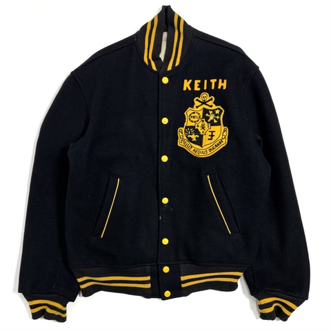 ~60s "BLACK" SKULL PATCHED VARSITY JACKET.