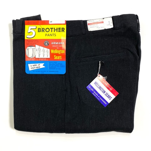 60s "W34" 5 BROTHER DEAD STOCK BLACK COTTON WHIP. WORK PANTS.