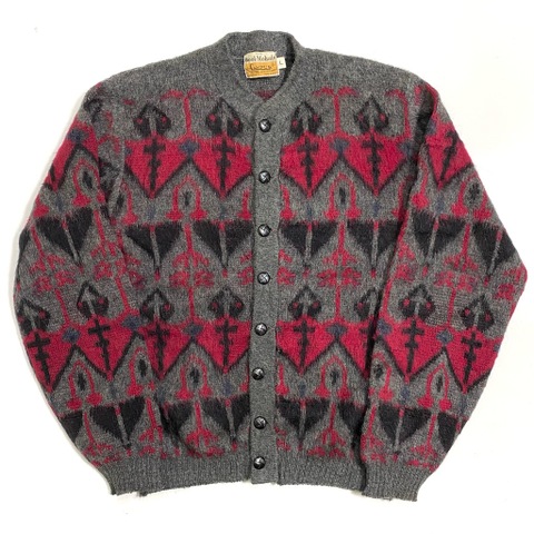 60s CAMPUS "NATIVE PATTERN" MOHAIR CARDIGAN.
