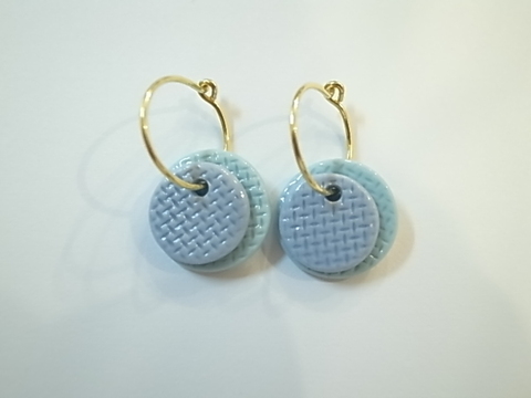 Liebe リーベ　チェック柄ダブルフープピアス　ライトブルー×ラベンダー