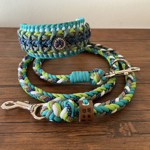 パラコード幅広首輪#521 (減厚・減量加工有) ＋多機能リード#509 お揃いセット