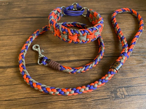 パラコードカスタム首輪#200ハーフチョークマーティンゲール＋リード#442お揃いセット