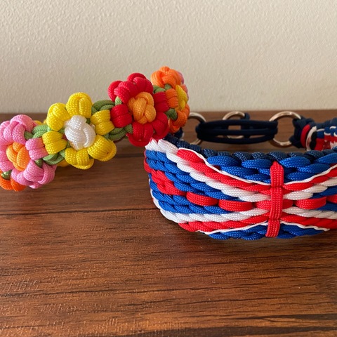 パラコード幅広首輪#333 UKユニオンジャックイギリス国旗モデル＋WDフラワーハーフチョーク首輪他セット