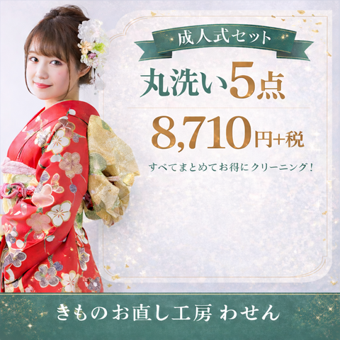 特価！成人式5点セット丸洗い(振袖・襦袢・帯・帯締め・帯揚げ)