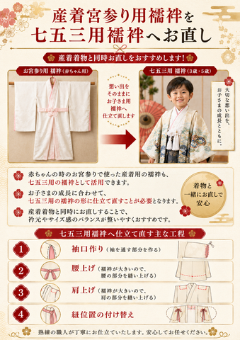 産着襦袢を七五三用襦袢へお直し（襦袢のみ）