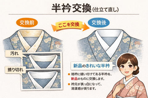 長襦袢専用半衿交換・半衿取り付け