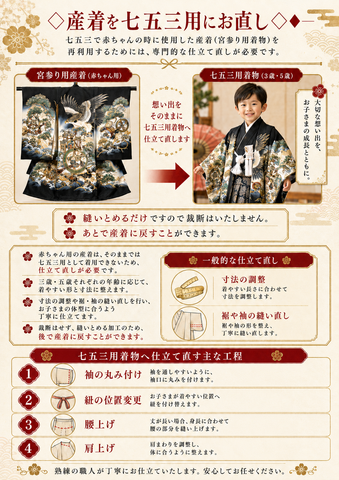 産着宮参り用を七五三用着物へお直し【産着着物＋襦袢】