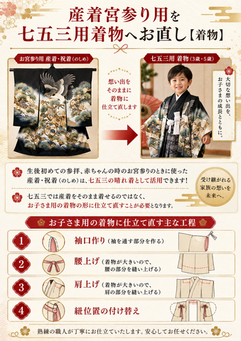 産着を七五三用着物へお直し【着物】